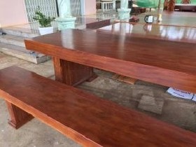Bộ bàn ghế K3 gỗ cẩm hồng liền khối 280x90x16cm (Chị Thắm, Long An) 7 ban ghe k3 go cam hong lien khoi 3