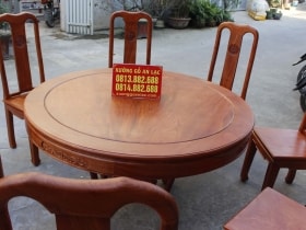 Bộ bàn ăn tròn khuôn tranh hương đá vs 8 ghế chữ thọ cực vip 14 bàn hương đá hoa lá tây vs ghế chữ thọ