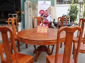 Bộ bàn ăn tròn khuôn tranh hương đá vs 8 ghế chữ thọ cực vip 11 bàn hương đá hoa lá tây vs ghế chữ thọ