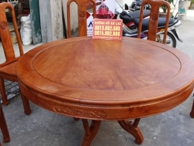 Bộ bàn ăn tròn khuôn tranh hương đá vs 8 ghế chữ thọ cực vip 15 bàn hương đá hoa lá tây vs ghế chữ thọ