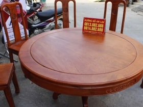 Bộ bàn ăn tròn khuôn tranh hương đá vs 8 ghế chữ thọ cực vip 17 bàn hương đá hoa lá tây vs ghế chữ thọ