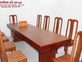 Bàn gỗ nguyên khối hương đá 3m với 10 ghế chữ thọ 19 bàn nguyên khối 290x83x15 vs 10 ghế chữ thọ hương