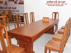 Bàn gỗ nguyên khối hương đá 3m với 10 ghế chữ thọ 13 bàn ăn gỗ hương đá