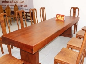 Bàn gỗ nguyên khối hương đá 3m với 10 ghế chữ thọ 18 bàn nguyên khối 283x80x14 vs 10 ghế chữ thọ hương