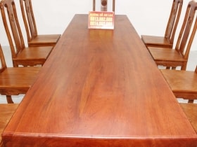 Bàn gỗ nguyên khối hương đá 3m với 10 ghế chữ thọ 14 bàn ăn nguyên khối vip