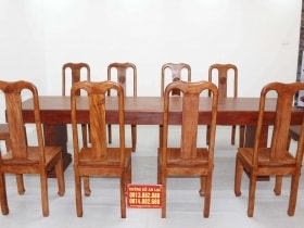 Bàn gỗ nguyên khối hương đá 3m với 10 ghế chữ thọ 22 bàn nguyên khối 283x80x14 vs 10 ghế chữ thọ hương