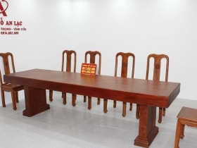 Bàn gỗ nguyên khối hương đá 3m với 10 ghế chữ thọ 23 bàn nguyên khối 283x80x14 vs 10 ghế chữ thọ hương
