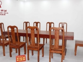 Bàn gỗ nguyên khối hương đá 3m với 10 ghế chữ thọ 21 bàn nguyên khối 283x80x14 vs 10 ghế chữ thọ hương
