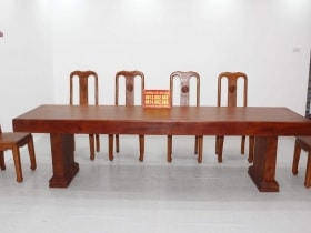 Bàn gỗ nguyên khối hương đá 3m với 10 ghế chữ thọ 17 bàn ăn chữ nhật