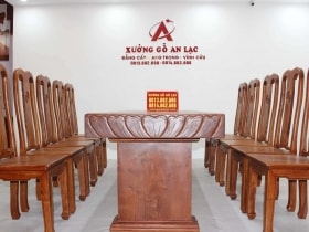 Siêu phẩm bàn ăn nguyên khối 283x79x14cm với 10 ghế triện chữ thọ gỗ hương đá 16 bàn ăn nguyên khối ghế chữ thọ
