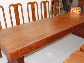Siêu phẩm bàn ăn nguyên khối 283x79x14cm với 10 ghế triện chữ thọ gỗ hương đá 26 bàn ăn nguyên khối vip