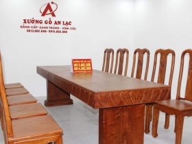 Siêu phẩm bàn ăn nguyên khối 283x79x14cm với 10 ghế triện chữ thọ gỗ hương đá 18 mẫu bàn nguyên khối siêu khủng