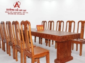 Siêu phẩm bàn ăn nguyên khối 283x79x14cm với 10 ghế triện chữ thọ gỗ hương đá 20 bàn nguyên khối đục trai tim vs ghế chữ thọ gỗ hương đá (1)