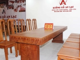 Siêu phẩm bàn ăn nguyên khối 283x79x14cm với 10 ghế triện chữ thọ gỗ hương đá 19 bàn ăn gỗ hương