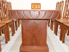 Siêu phẩm bàn ăn nguyên khối 283x79x14cm với 10 ghế triện chữ thọ gỗ hương đá 17 ban nguyen khoi duc trai tim vs ghe chu tho go huong da 79 scaled