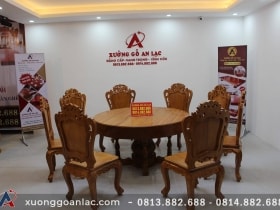 bộ bàn ăn nguyên khối gỗ gõ đỏ louis hoàng gia vip