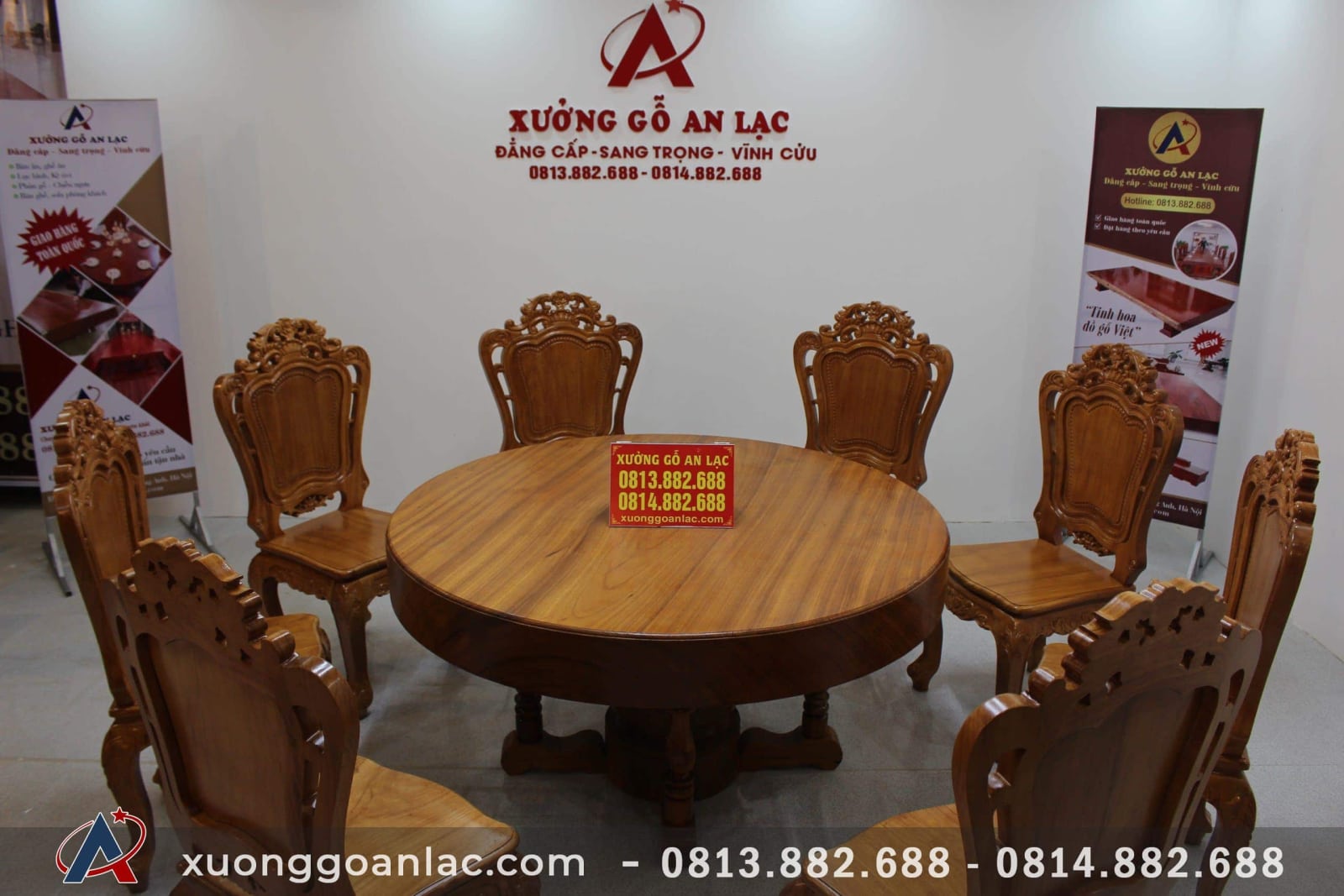Bộ bàn tròn nguyên khối 8 ghế gỗ gõ đỏ louis hoàng gia vip 13 bộ bàn ăn louis hoa lá tây gỗ gõ đỏ