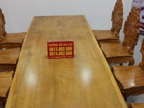 Siêu phẩm bàn ăn nguyên khối 303x103x12cm với 8 ghế hoàng gia vip tựa cong gỗ gõ đỏ 11 bàn phe ghế hoàng gia vip tựa cong