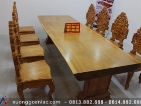 Siêu phẩm bàn ăn nguyên khối 303x103x12cm với 8 ghế hoàng gia vip tựa cong gỗ gõ đỏ 13 bàn ăn 8 ghế