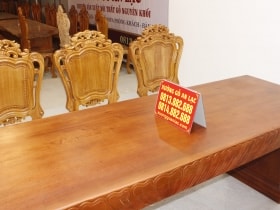 Bộ bàn gỗ nguyên khối hương đá đục sen dẹo 2m42 10 ghế hoa lá tây 10 bàn trái tim hương đá vs 6 ghế (1)