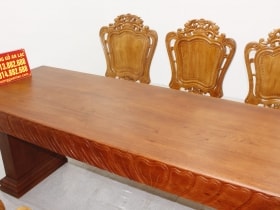 Bộ bàn gỗ nguyên khối hương đá đục sen dẹo 2m42 10 ghế hoa lá tây 11 bàn trái tim hương đá vs 6 ghế (1)
