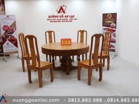 Bộ bàn ăn tròn nguyên khối gỗ gõ đỏ kết hợp 6 ghế triện chữ thọ thủ công 7 ban tron nguyen khoi go do 6 ghe chu tho 3 scaled
