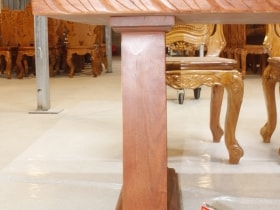 Bộ bàn ăn chữ nhật nguyên khối hương đá đục tim 2m79 với 8 ghế louis hoa lá tây 27 bộ hoa lá tây siêu vip 8 ghế (1)