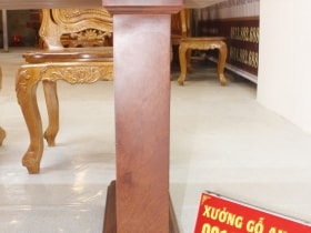 Bộ bàn ăn chữ nhật nguyên khối hương đá đục tim 2m79 với 8 ghế louis hoa lá tây 26 bộ hoa lá tây siêu vip 8 ghế (1)