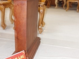 Bộ bàn ăn chữ nhật nguyên khối hương đá đục tim 2m79 với 8 ghế louis hoa lá tây 25 bộ hoa lá tây siêu vip 8 ghế (1)