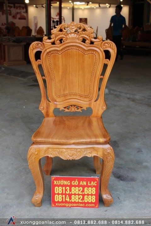Bộ bàn ăn nguyên khối gỗ gõ đỏ 301x90x15cm 12 ghế louis (Chị Ngân, Hà Nội) 6 ghế ăn hoa lá tây