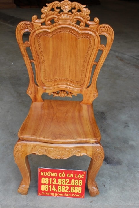 Bộ bàn ăn nguyên khối gỗ gõ đỏ 301x90x15cm 12 ghế louis (Chị Ngân, Hà Nội) 8 ghế ăn hoa lá tây lưng cao
