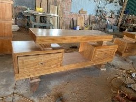 Kệ tivi nguyên khối gỗ gõ đỏ 198x70x45 dày 10cm (Bác Mừng, Hà Nam)
