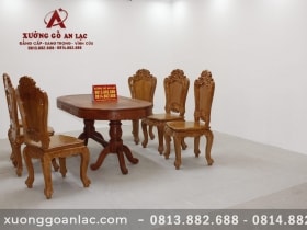 Bộ bàn ăn bầu dục khuôn tranh 1m93 gỗ hương đá với 6 ghế hoa lá tây 15 mẫu bàn ăn bầu dục