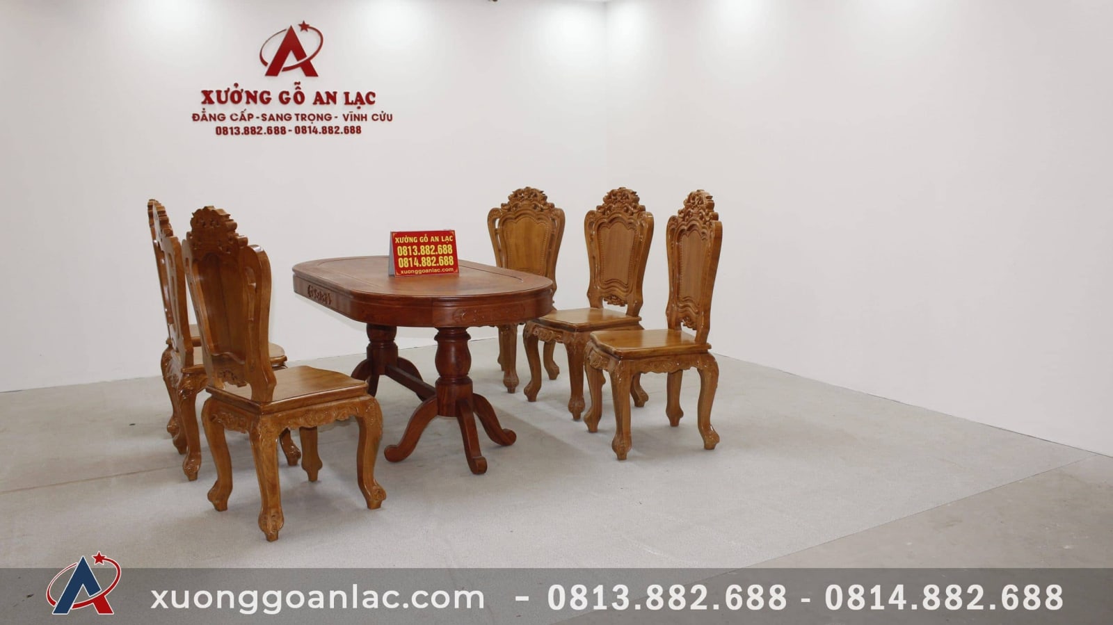 Bộ bàn ăn bầu dục khuôn tranh 1m93 gỗ hương đá với 6 ghế hoa lá tây 3 mẫu bàn ăn bầu dục