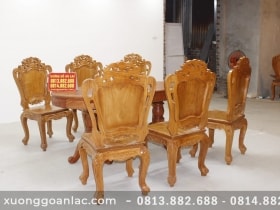Bộ bàn ăn bầu dục khuôn tranh 1m93 gỗ hương đá với 6 ghế hoa lá tây 17 Bàn ăn bầu dục khuôn tranh hương đá