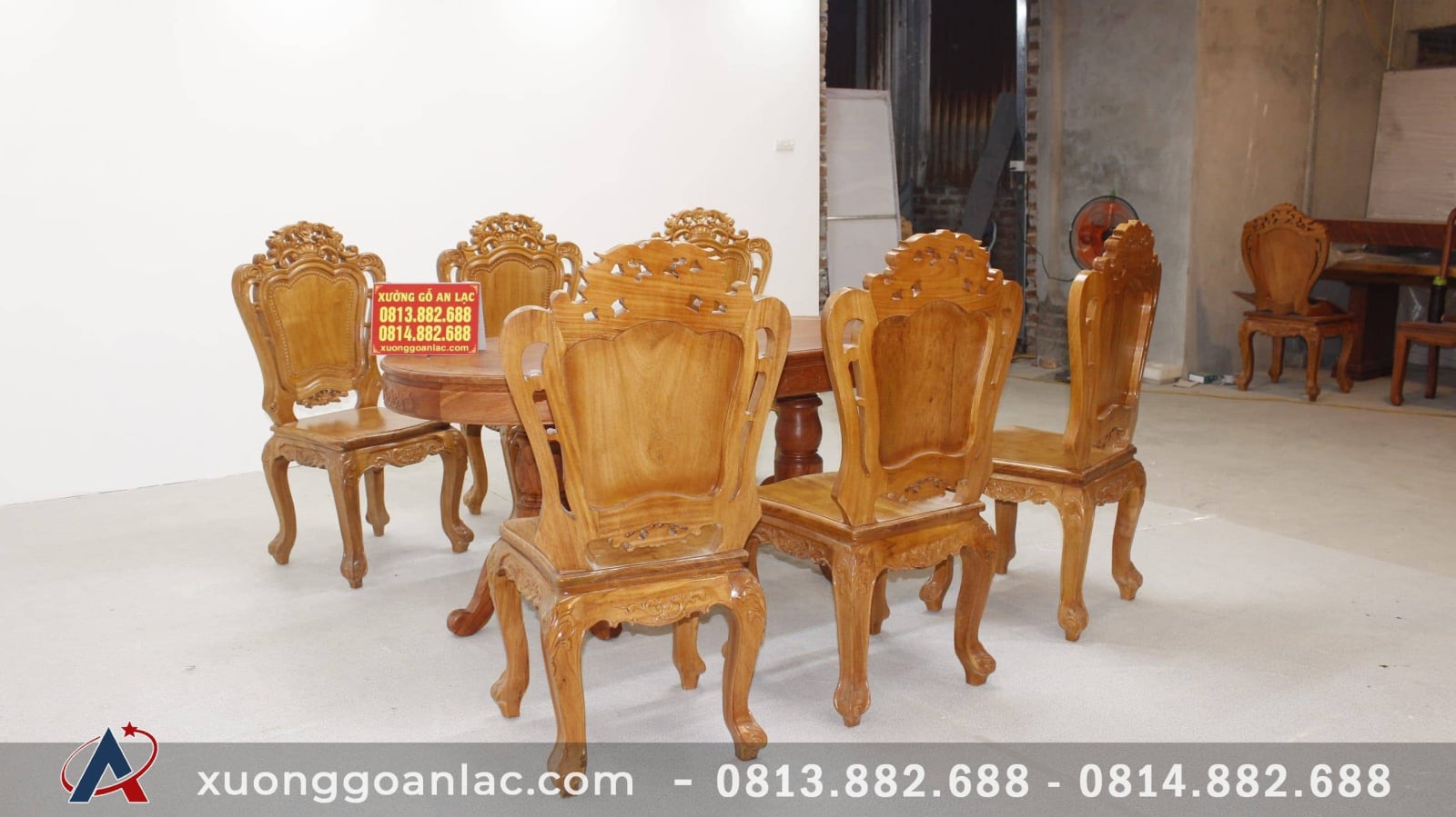 Bộ bàn ăn bầu dục khuôn tranh 1m93 gỗ hương đá với 6 ghế hoa lá tây 5 Bàn ăn bầu dục khuôn tranh hương đá