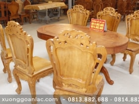 Bộ bàn ăn bầu dục khuôn tranh 1m93 gỗ hương đá với 6 ghế hoa lá tây 18 Bàn ăn bầu dục khuôn tranh hương đá 6 ghế hoa lá tây