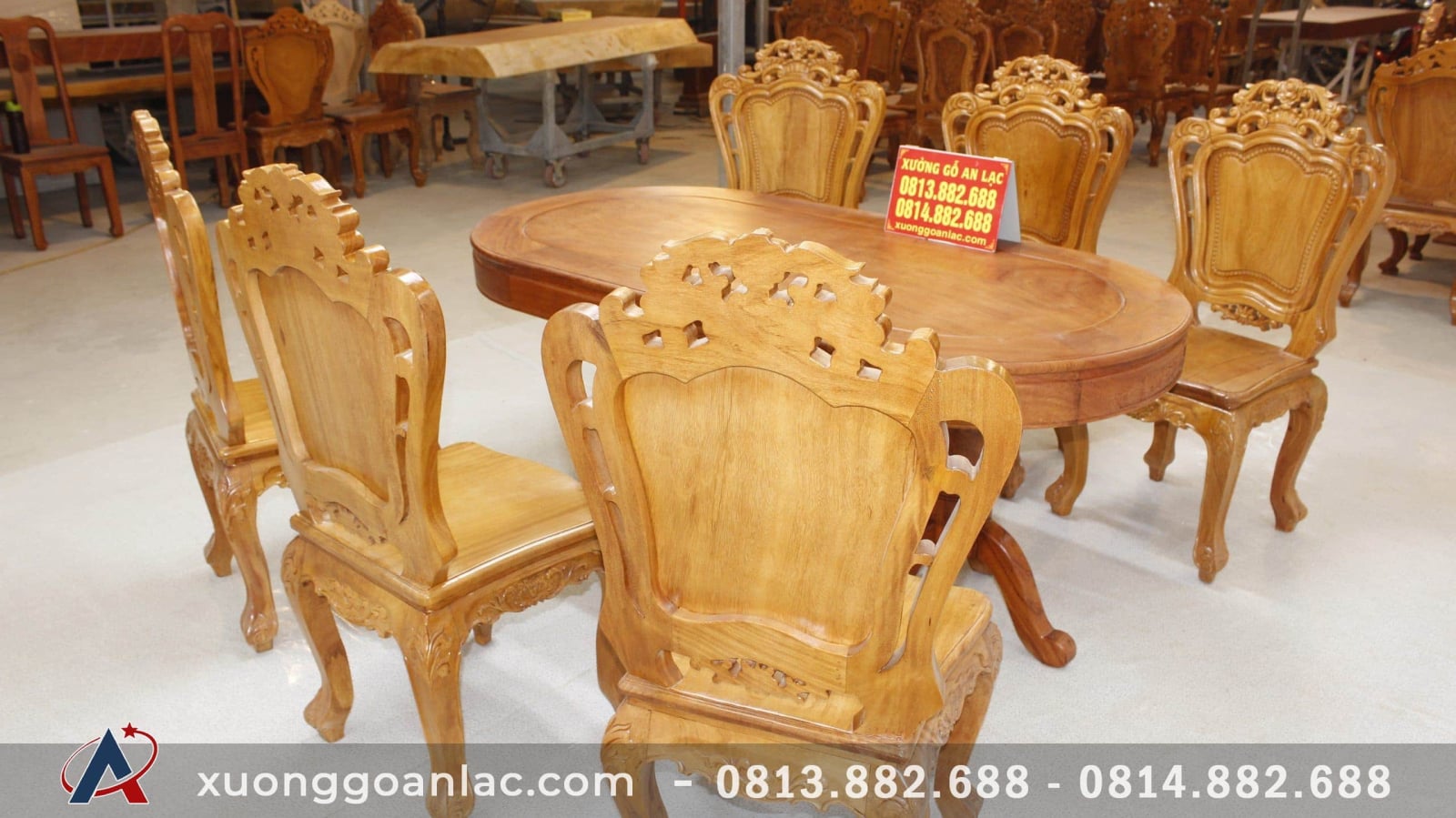 Bộ bàn ăn bầu dục khuôn tranh 1m93 gỗ hương đá với 6 ghế hoa lá tây 6 Bàn ăn bầu dục khuôn tranh hương đá 6 ghế hoa lá tây