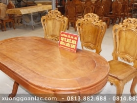 Bộ bàn ăn bầu dục khuôn tranh 1m93 gỗ hương đá với 6 ghế hoa lá tây 19 Bàn ăn gỗ hương đá bầu dục