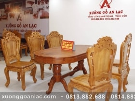Bộ bàn ăn bầu dục khuôn tranh 1m93 gỗ hương đá với 6 ghế hoa lá tây 14 Bàn ăn gỗ hương đá bầu dục khuôn tranh