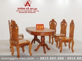 Bộ bàn ăn bầu dục 6 ghế hồng hạc đục tay gỗ hương đá (Anh Tấn, Điện Biên) 16 Ban an khuon tranh go huong da vs ghe louis hong hac duc tay 11 scaled