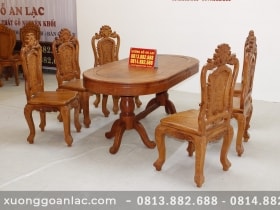 Bộ bàn ăn bầu dục 6 ghế hồng hạc đục tay gỗ hương đá (Anh Tấn, Điện Biên) 17 Ban an khuon tranh go huong da vs ghe louis hong hac duc tay 14 scaled