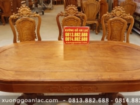 Bộ bàn ăn bầu dục 6 ghế hồng hạc đục tay gỗ hương đá (Anh Tấn, Điện Biên) 18 Ban an khuon tranh go huong da vs ghe louis hong hac duc tay 17 scaled