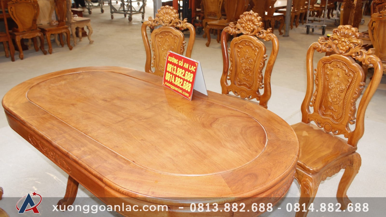 Bộ bàn ăn bầu dục 6 ghế hồng hạc đục tay gỗ hương đá (Anh Tấn, Điện Biên) 30 bàn ăn bầu dục đẹp