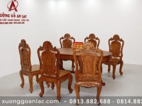 Bộ bàn ăn bầu dục 6 ghế hồng hạc đục tay gỗ hương đá (Anh Tấn, Điện Biên) 19 Ban an khuon tranh go huong da vs ghe louis hong hac duc tay 24 scaled