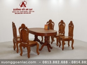 Bộ bàn ăn bầu dục 6 ghế hồng hạc đục tay gỗ hương đá (Anh Tấn, Điện Biên) 20 Bàn ăn khuôn tranh gỗ hương đá vs ghế louis hồng hạc đục tay (25)