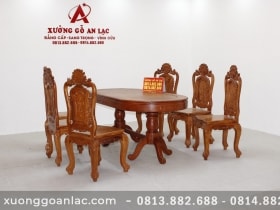 Bộ bàn ăn bầu dục 6 ghế hồng hạc đục tay gỗ hương đá (Anh Tấn, Điện Biên) 21 Ban an khuon tranh go huong da vs ghe louis hong hac duc tay 30 scaled