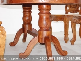 Bộ bàn ăn bầu dục 6 ghế hồng hạc đục tay gỗ hương đá (Anh Tấn, Điện Biên) 22 hệ chân bàn trụ chắc chắn