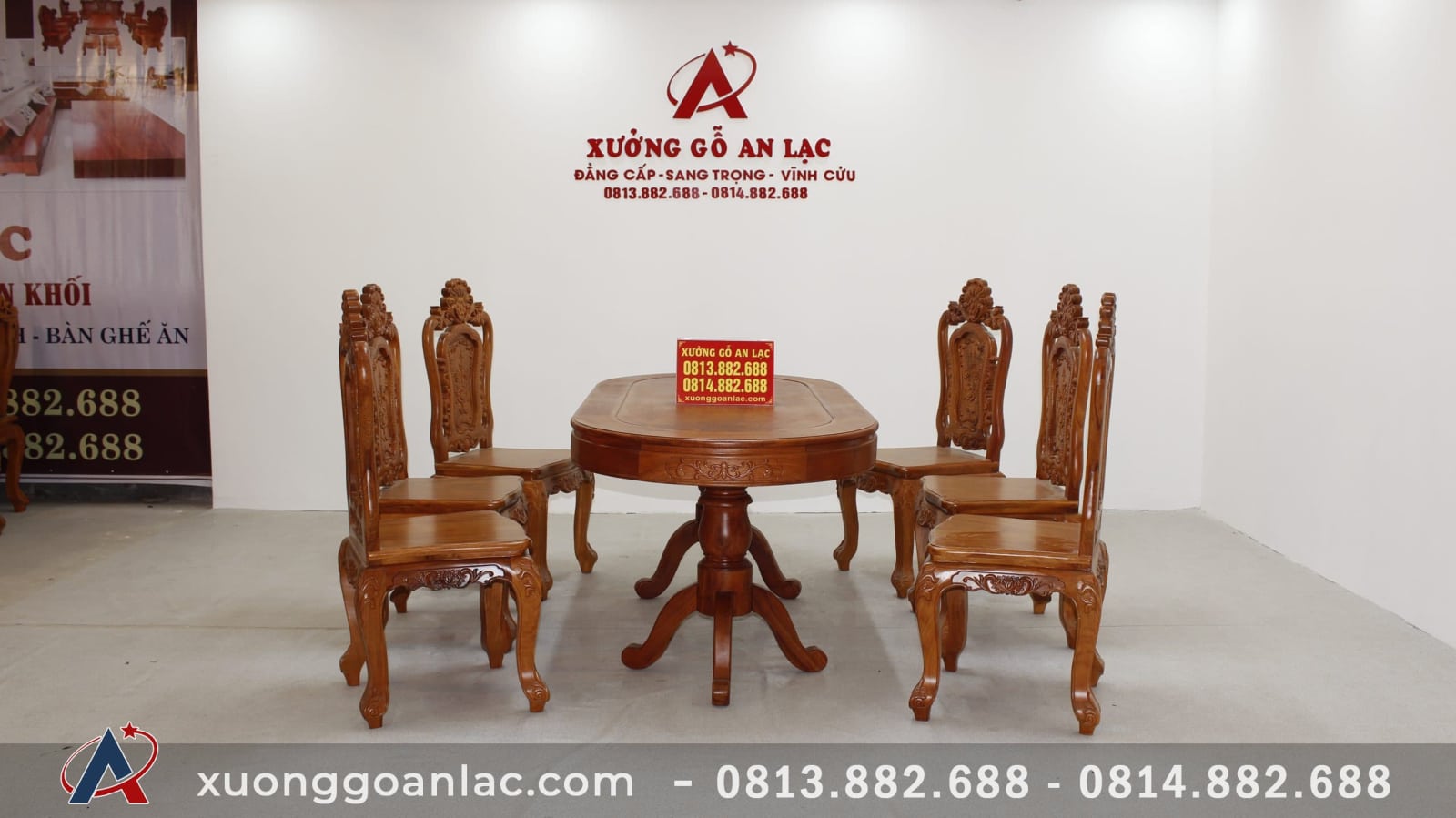 Bộ bàn ăn bầu dục 6 ghế hồng hạc đục tay gỗ hương đá (Anh Tấn, Điện Biên) 1 Bàn ăn khuôn tranh gỗ hương đá vs ghế louis hồng hạc đục tay (4)