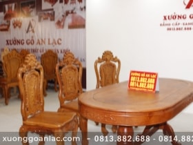 Bộ bàn ăn bầu dục 6 ghế hồng hạc đục tay gỗ hương đá (Anh Tấn, Điện Biên) 15 Ban an khuon tranh go huong da vs ghe louis hong hac duc tay 9 scaled